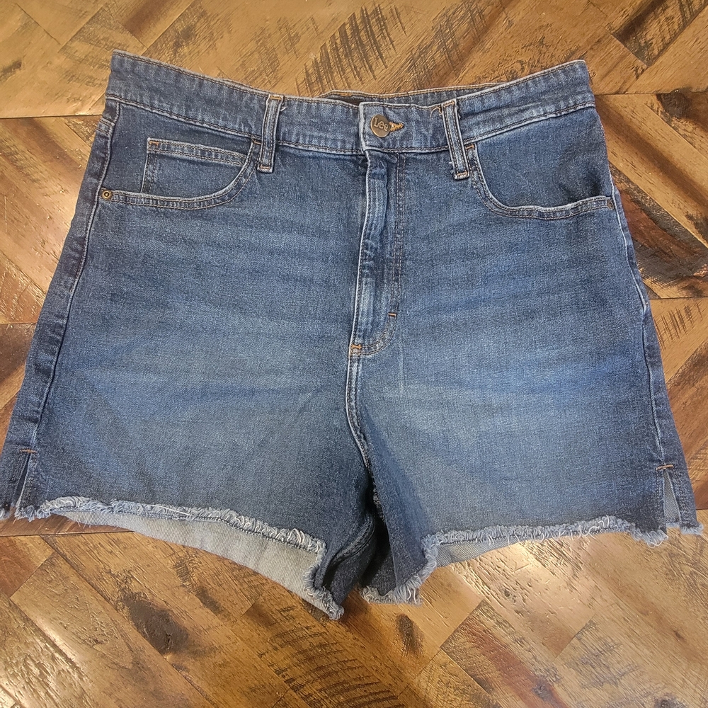 Lee Women's Denim Blue Frayed Hem Shorts